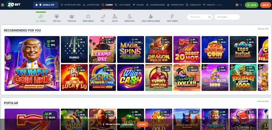 20Bet Casino Games Screenshot