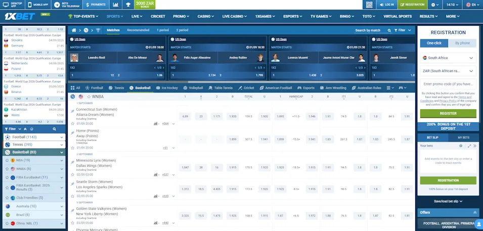 1xBet Betting Screenshot