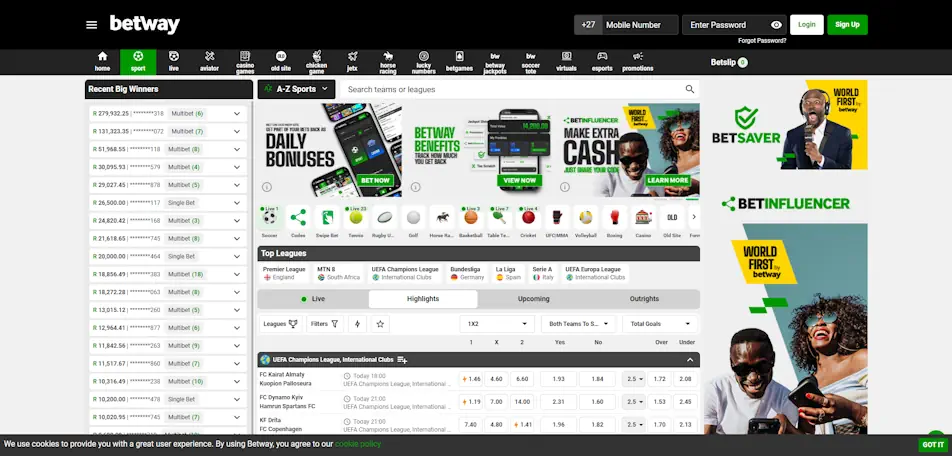 Betway Casino Sports Betting Screenshot