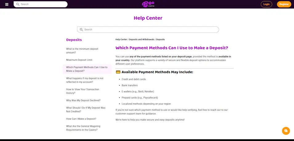 Boo Casino Banking and Withdrawal Times Screenshot
