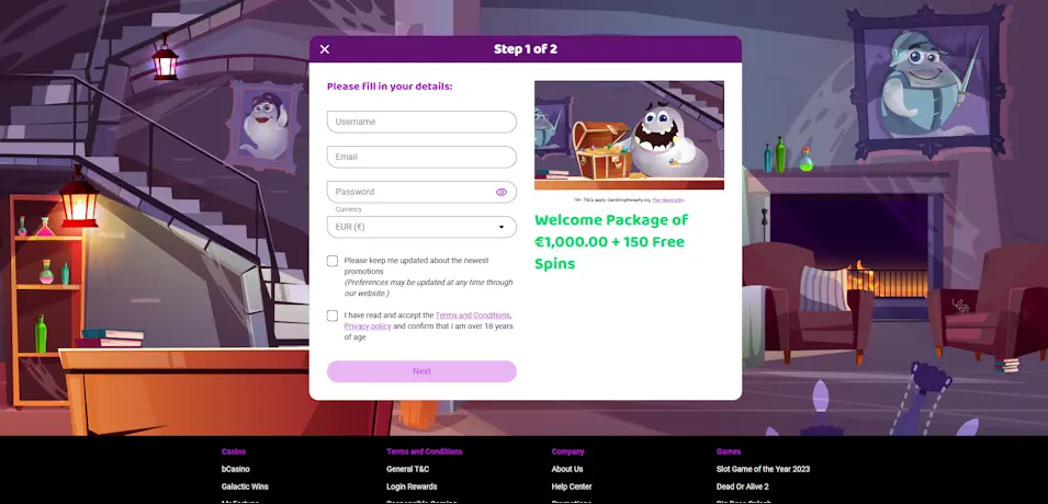 Boo Casino Registration Screenshot