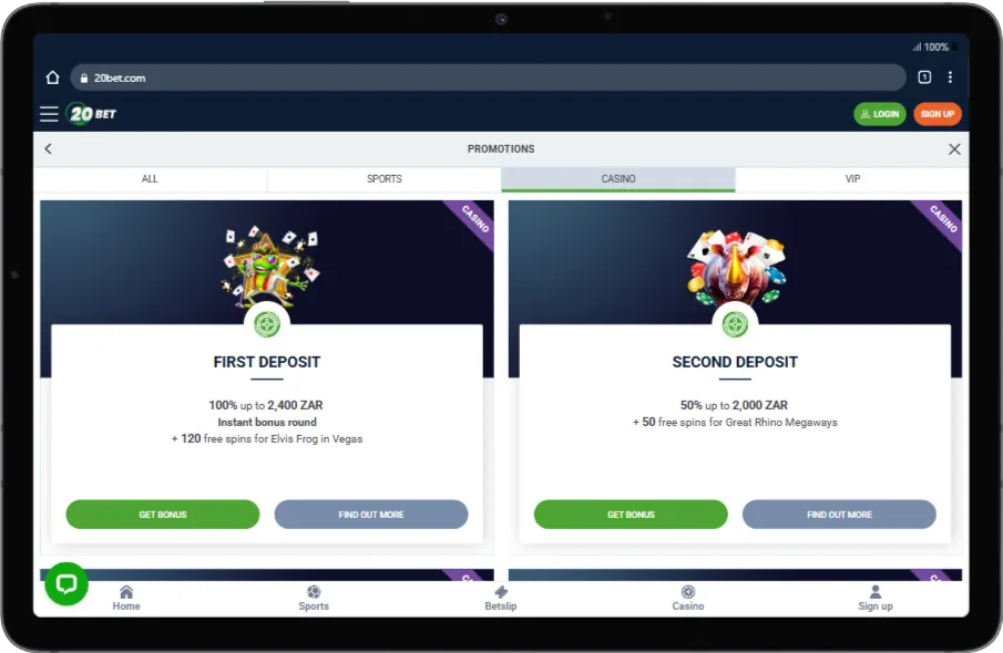 20bet Casino Free Spins Mobile Screenshot