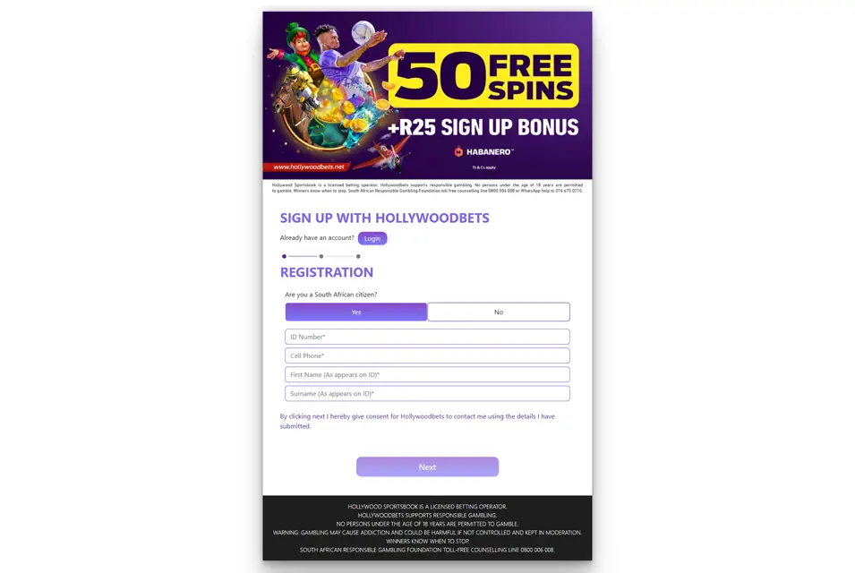 HollywoodBets Welcome Bonus Offer Screenshot