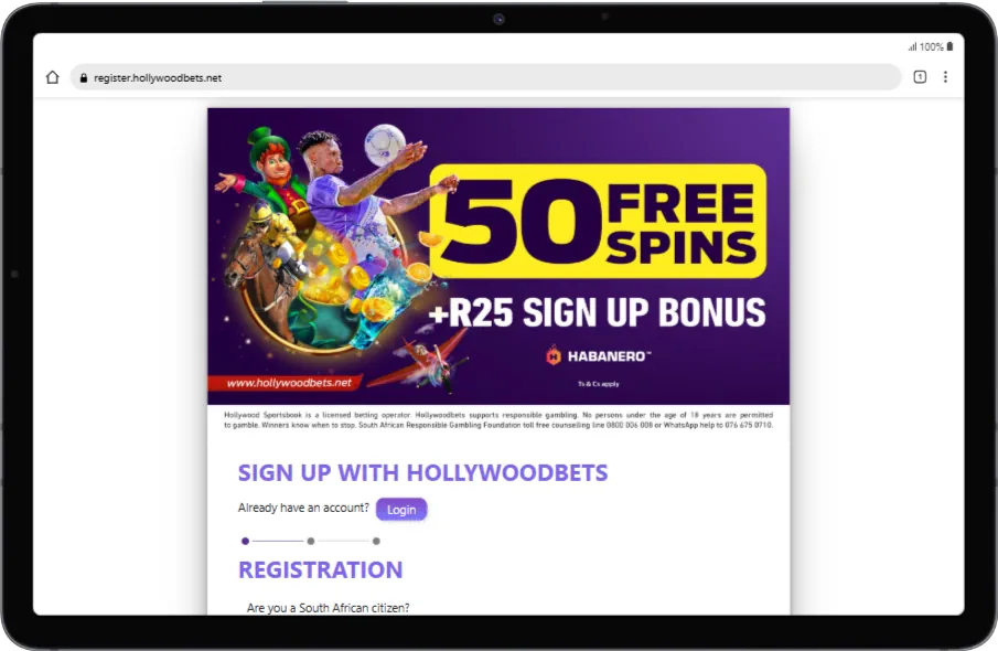 HollywoodBets Casino free Spins Mobile Screenshot