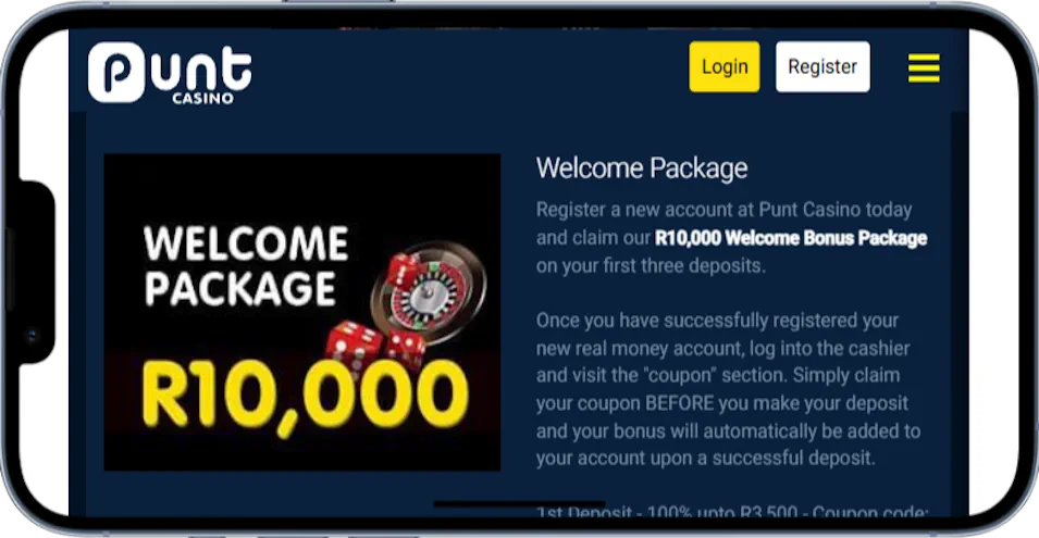 Punt Casino Bonuses Mobile Screenshot