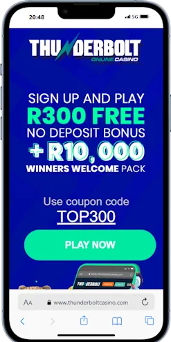 Thunderbolt Casino Exclusive R300 bonus code value Mobile Screenshot