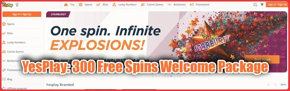 YesPlay Casino 300 Free Spins Welcome Package Banner