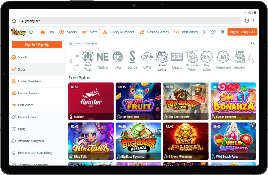 YesPlay Casino Free Spins Slots Mobile Screenshot