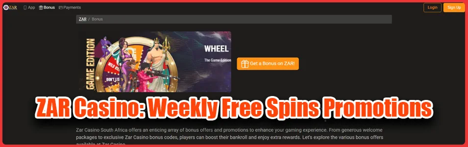 ZAR Casino Weekly Free Spins Promotions Banner