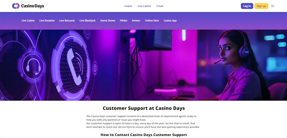 Casinodays Player Support and Service Screenshot