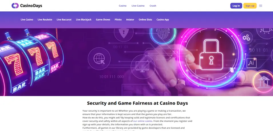 Casinodays Security Measures and Encryption Screenshot