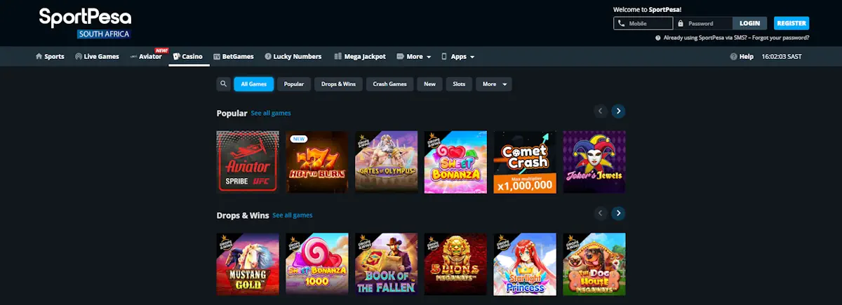 SportPesa Casino Overview Screenshot