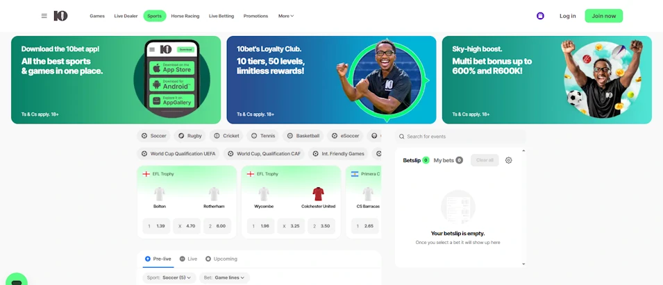 10Bet Webpage Screenshot