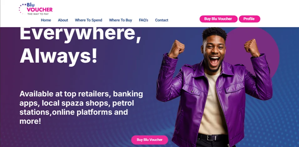 Blu Voucher Homepage Screenshot