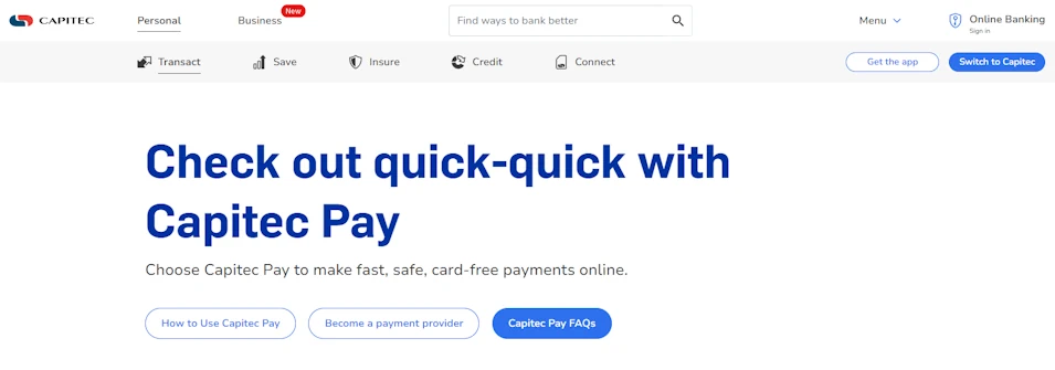Deposit Method Capitec Homapage Screenshot
