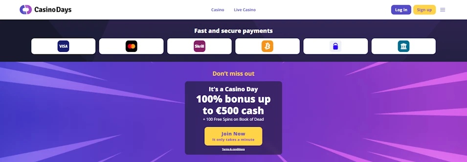 CasinoDays Fast and secure payments Screenshot