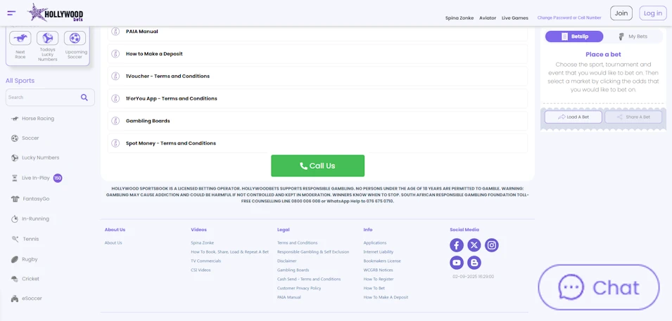 HollywoodBets Webpage Screenshot