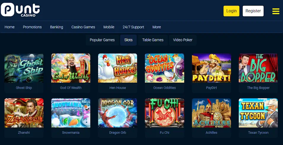 Punt Casino Game variety and software providers Screenshot