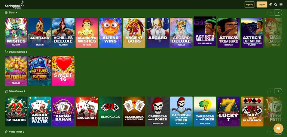 Springbok Casino Games Screenshot