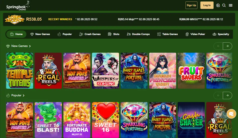 Springbok Casino Webpage Screenshot