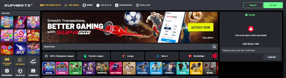 Supabets Homepage Screenshot