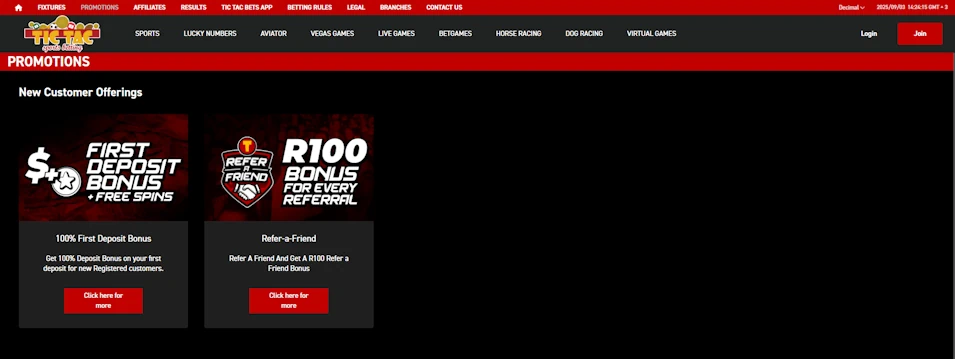 TicTacBets Promotions Screenshot