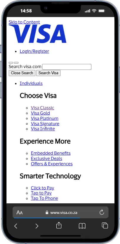 Visa Website Screenshot