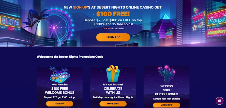DesertNights Casino Bonuses and Promotions Screenshot