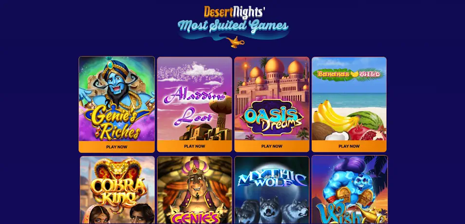 DesertNights Casino Game Selection Screenshot