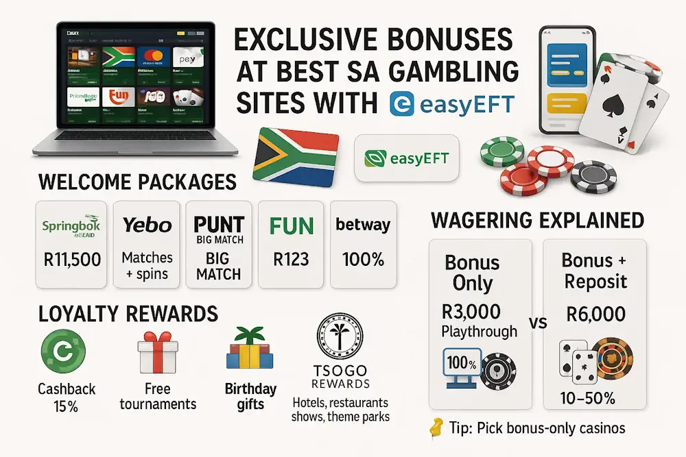 Exclusive Bonuses at Best SA Gambling Sites with EasyEFT Infographic