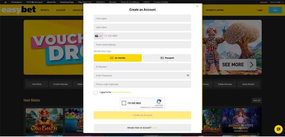 Easybet Casino Registration and Account Setup Screenshot