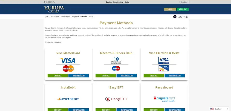 Europa Banking and Payment Processing Screenshot