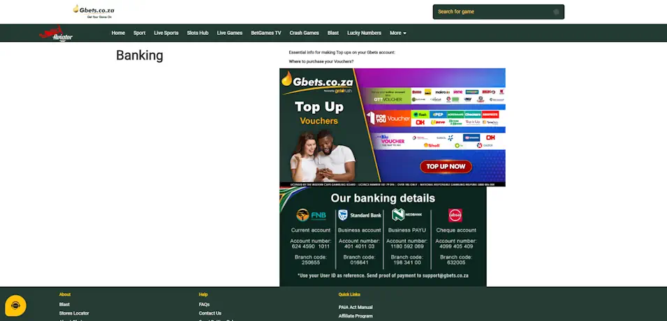 Gbets Casino Banking Methods Tested Screenshot