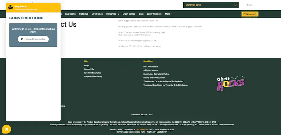 Gbets Casino Customer Support Quality Screenshot