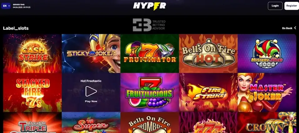 Hyper Casino Game Portfolio Statistics and RTP Data Screenshot