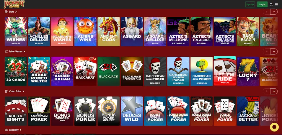 Jackpot Cash Casino Complete Gaming Portfolio Review Screenshot
