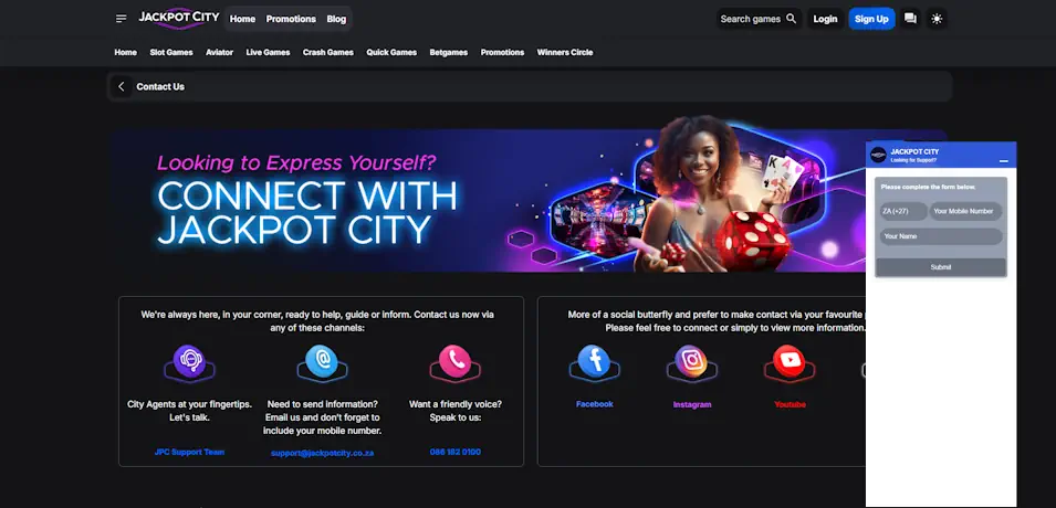 Jackpot City Casino Customer Support Evaluation Screenshot