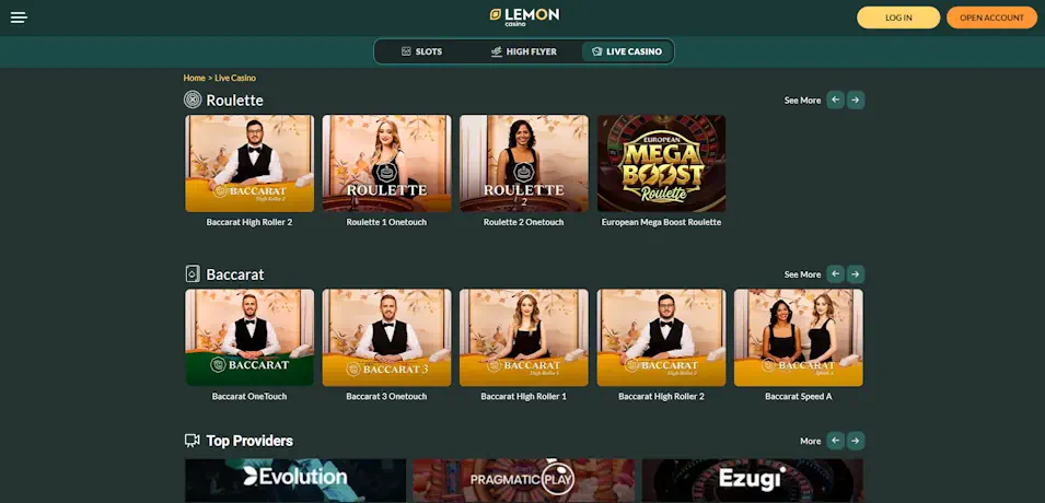 Lemon Casino Game Selection and RTP Analysis Screenshot
