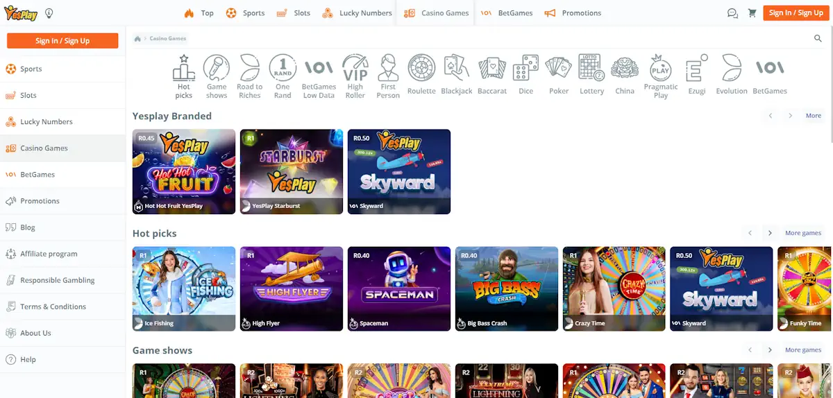 YesPlay Casino﻿ Screenshot