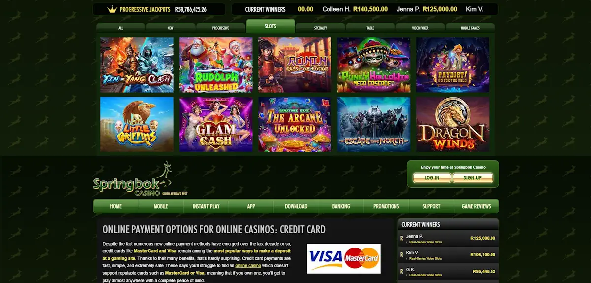 Springbok MasterCard Payment Casino Screenshot