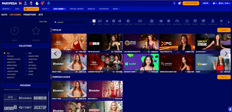 Paripesa Casino screenshot