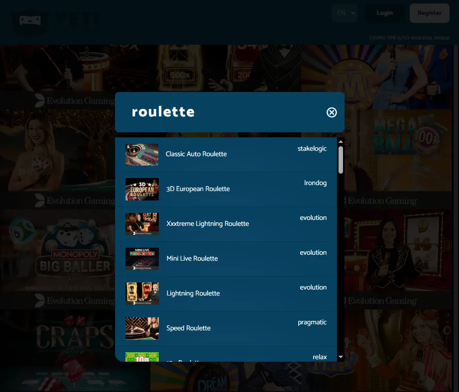 Yeti Roulette Games Screenshot