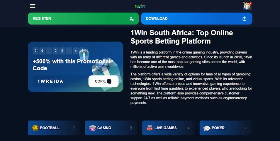 1win Homepage Screenshot