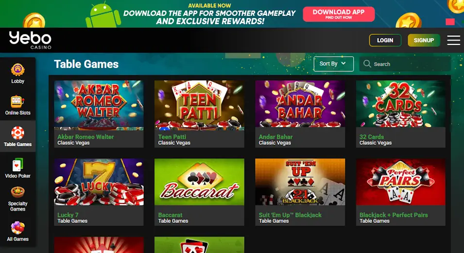 Yebo Table Games Screenshot
