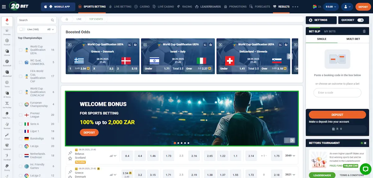 20Bet Welcome Bonus Screenshot