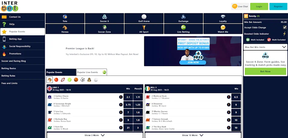 Interbet Sportsbook Review 2025 Screenshot