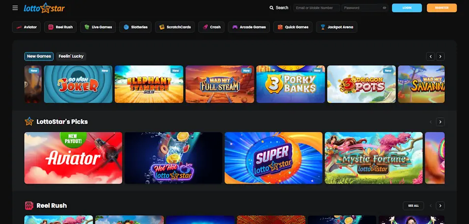 LottoStar Sportsbook Casino Games Review Screenshot