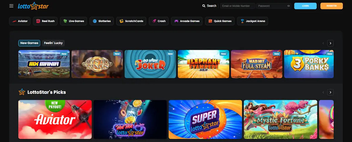 Lottostar Webpage Screenshot