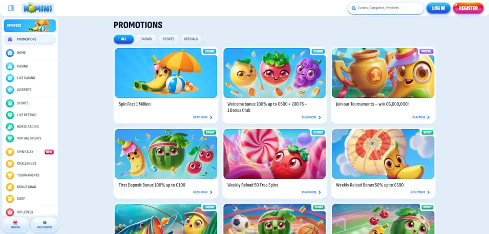 Nomini's Bonus offers and promotions Screenshot