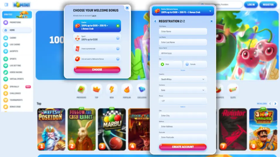 Nomini Sportsbook Registration at bookmaker Banner